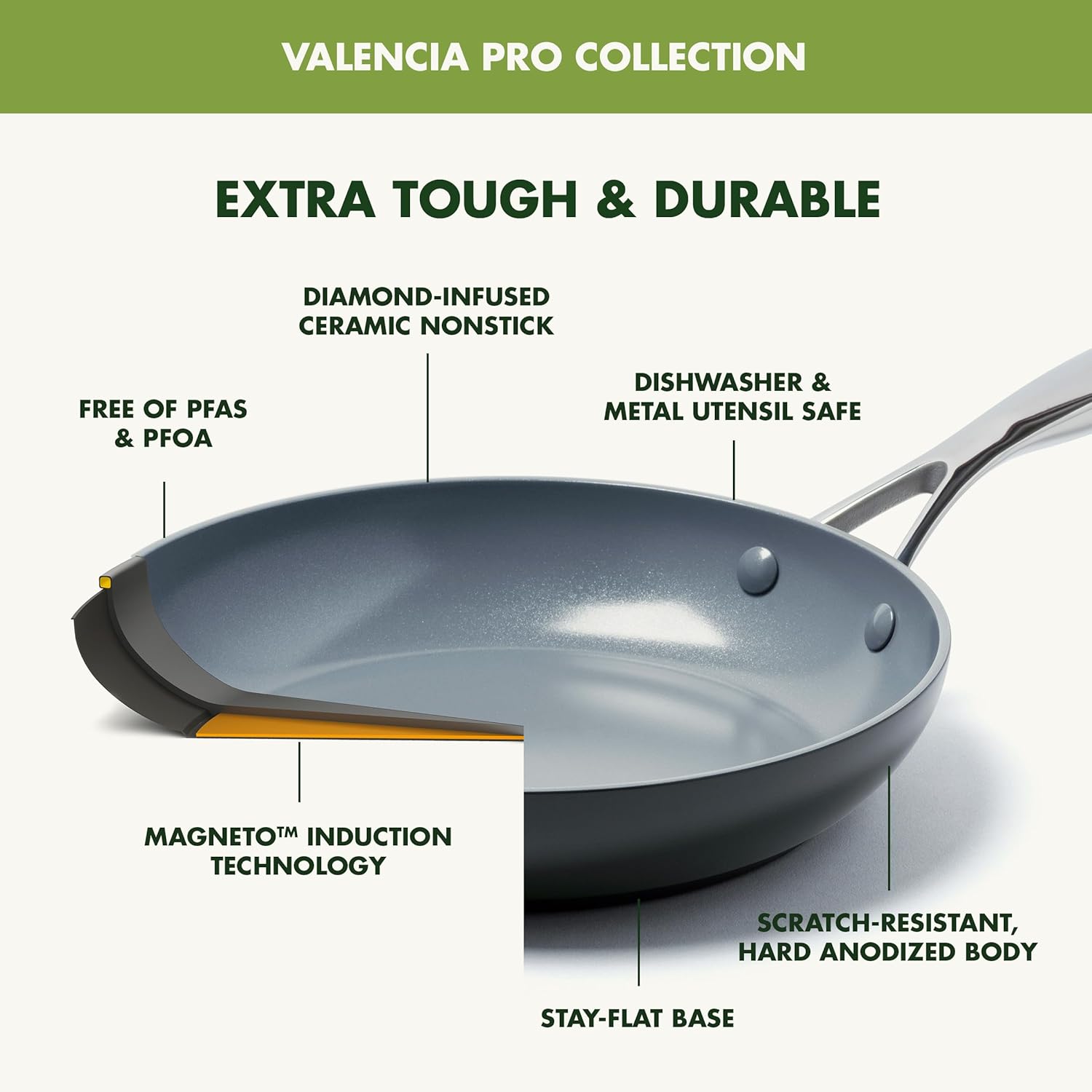 GreenPan Valencia Pro Ceramic Nonstick 22 Piece Cookware Set, Hard Anodized PFAS-Free Pots & Pans, Induction Ready, Compatible on All Cooktops, Dishwasher Safe, Oven Safe to 600F, Gray