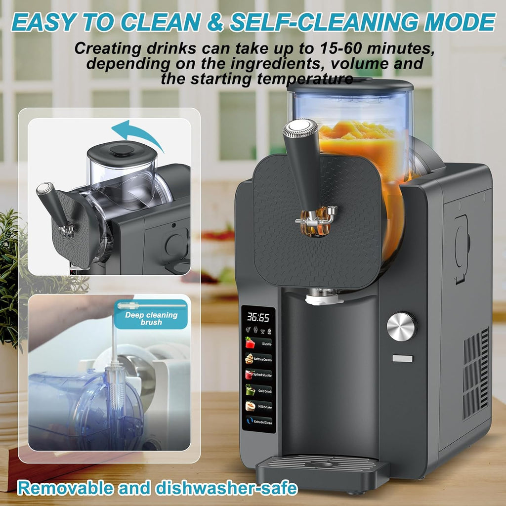 Ice Cream Maker, Slushie Machine for Home, Slushy Machine 70 oz Margarita Machine with 6 Preset Programs for Ice Cream, Milkshake, Cocktail, Frappés, 9-level Adjustable Thickness, Gray