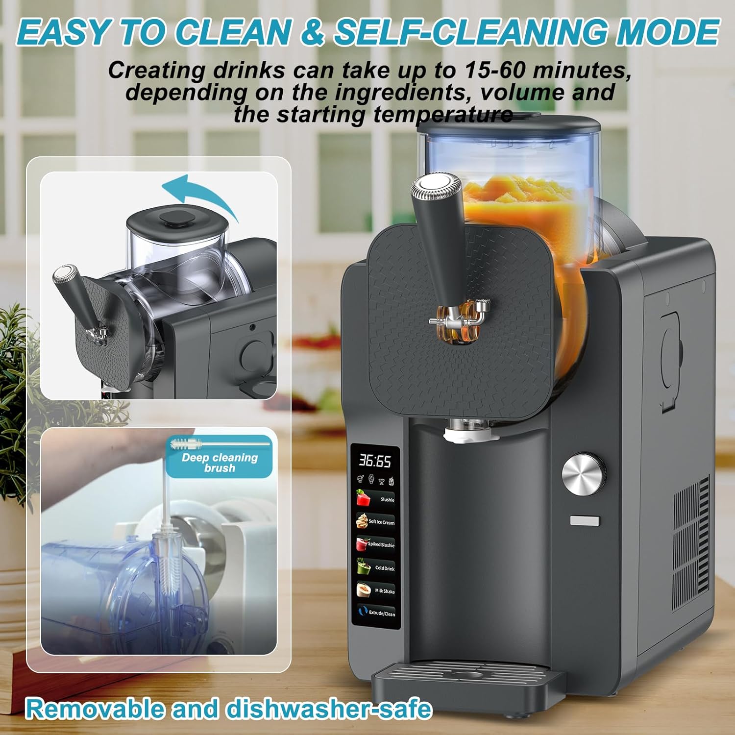 Ice Cream Maker, Slushie Machine for Home, Slushy Machine 70 oz Margarita Machine with 6 Preset Programs for Ice Cream, Milkshake, Cocktail, Frappés, 9-level Adjustable Thickness, Gray