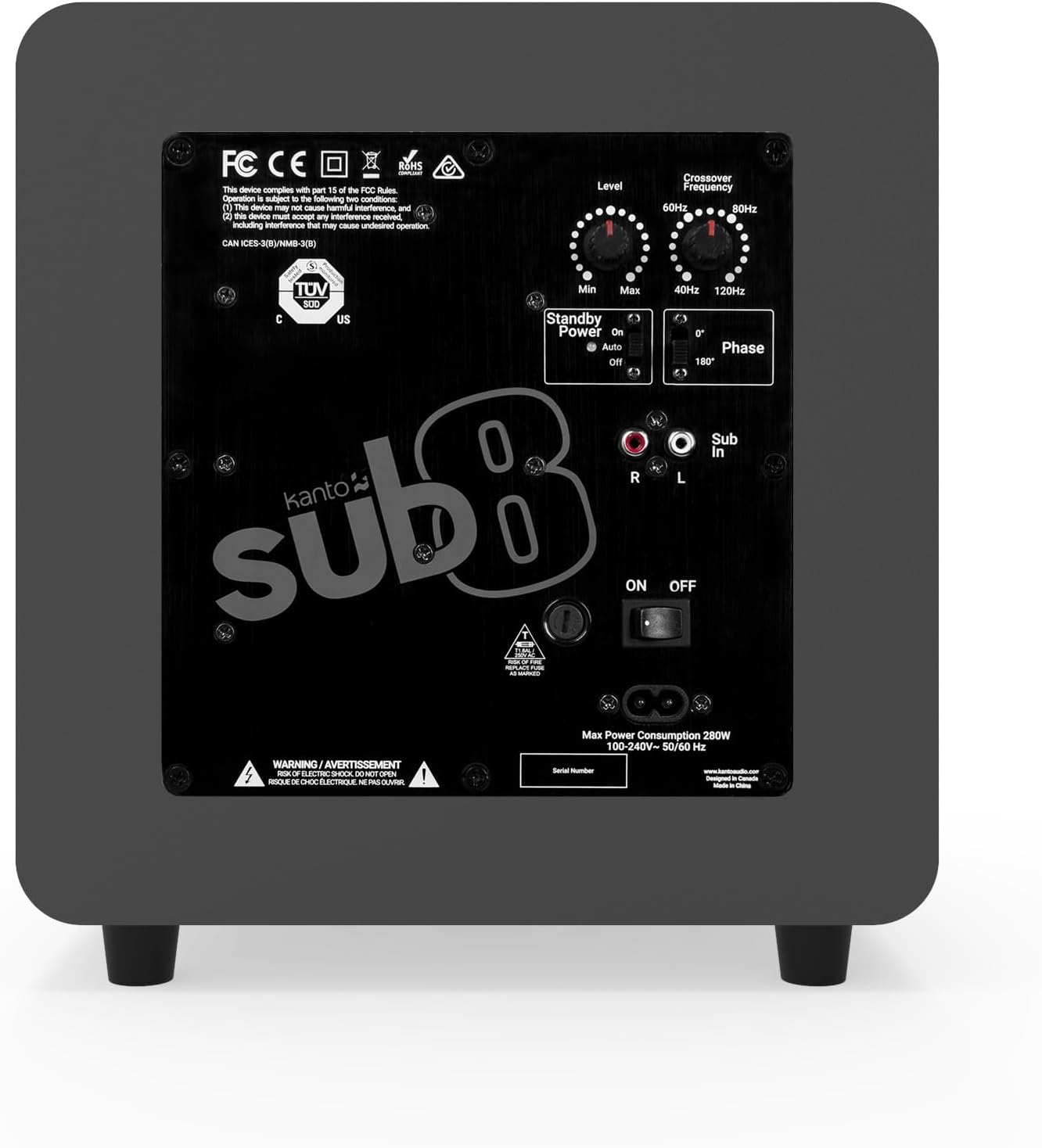 Kanto SUB8VMG Sealed Powered Subwoofer | 300W Peak Power | 8" Woofer | Matte Grey