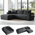 108" Cloud Couch Modular Sectional Sofa for Living Room,L Shaped Boneless Couch with Deep Seat Chaise,No Assembly Required Foam Sleeper Sofa for Apartments,Plush Corduroy Fabric, Dark Grey