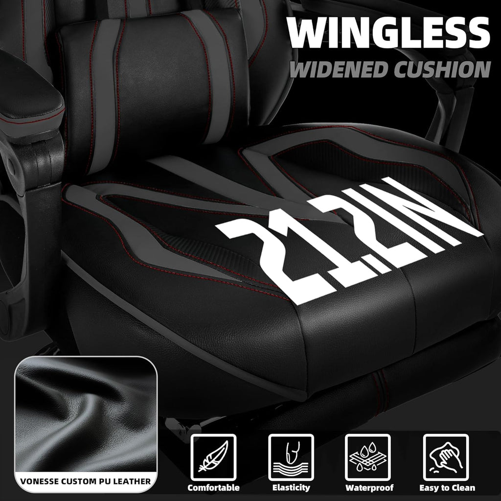 Vonesse Gaming Chair for Adults, Reclining Gaming Chairs with Footrest and Massage, Computer Gaming Chair for Heavy People,Ergonomic Gamer Chair Big and Tall (Black/Gray)