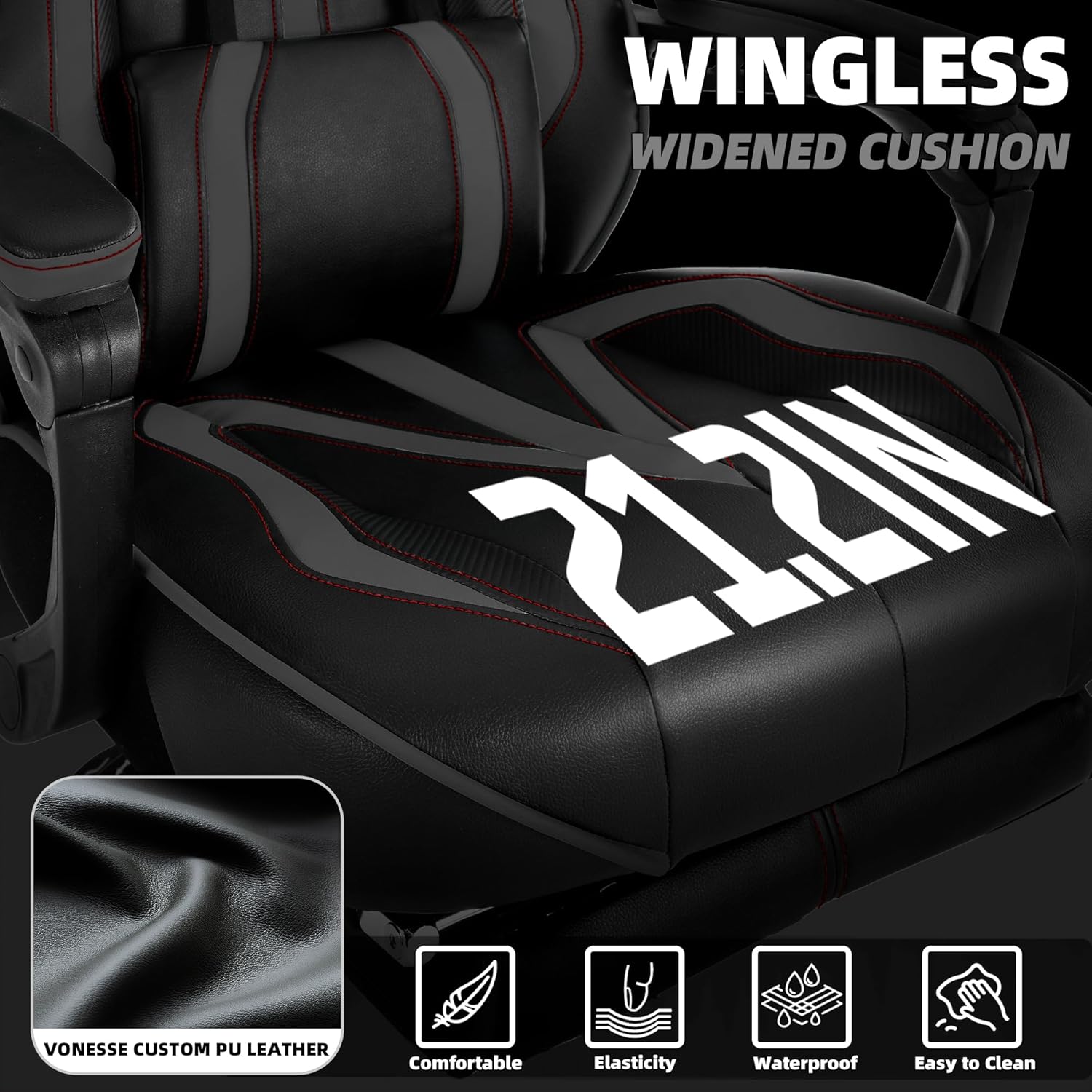Vonesse Gaming Chair for Adults, Reclining Gaming Chairs with Footrest and Massage, Computer Gaming Chair for Heavy People,Ergonomic Gamer Chair Big and Tall (Black/Gray)