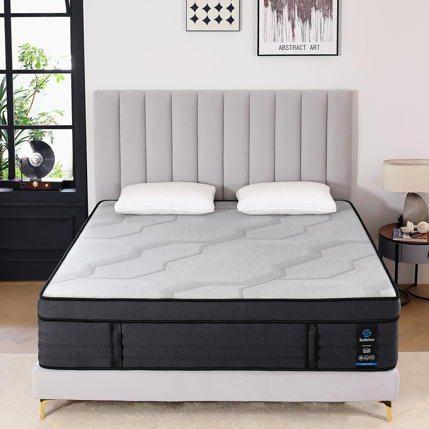 Suiforlun 15" Queen Mattress, Gel & Bamboo Charcoal Infused Memory Foam, Medium Euro Top Hybrid Pocket Spring Mattress for Restful Sleep, Enhanced Pressure Relief and Edge Support, 120 Nights Trial