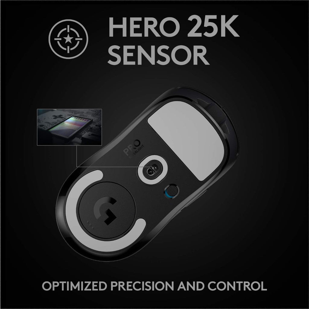 Logitech G PRO X Superlight Wireless Gaming Mouse, Ultra-Lightweight, Hero 25K Sensor, 25,600 DPI, 5 Programmable Buttons, Long Battery Life, Compatible with PC/Mac - Black