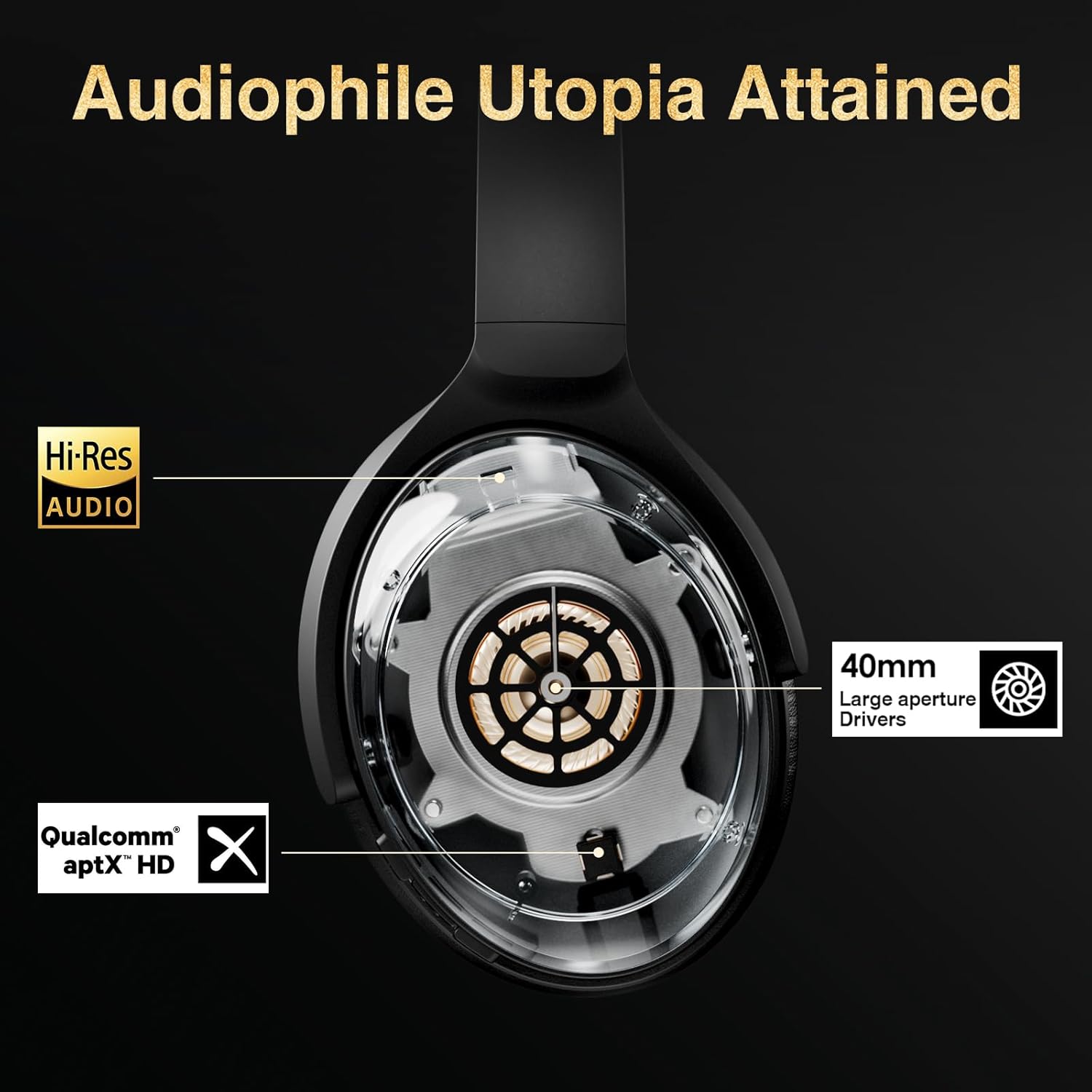 Active Noise Cancelling Headphones, Wireless Over-Ear Bluetooth Headphones ANC, Hi-Res Audio, 60H Playtime, Deep Bass, 3.5MM Cable, Memory Foam Ear Cups for Work/Travel/Home/Office
