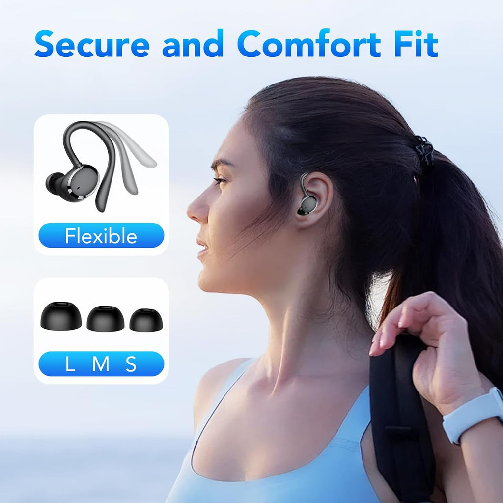 IKG Ear Buds Wireless Earbuds Bluetooth 5.3 Headphones 72hrs Playtime with Digital Display Sports Wireless Headphones with Earhook Deep Bass 2.0,IPX7 Waterproof, Over-Ear Earphones for Sport Running