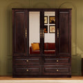 Solid Wood Armoire Wardrobe Closet: 70.87"Large Wardrobe Cabinet Storage,Clothes Organizer with Mirror,Doors,Shelves,Hanging Rods and Drawers,American Style Freestanding Bedroom Brown Black Finish
