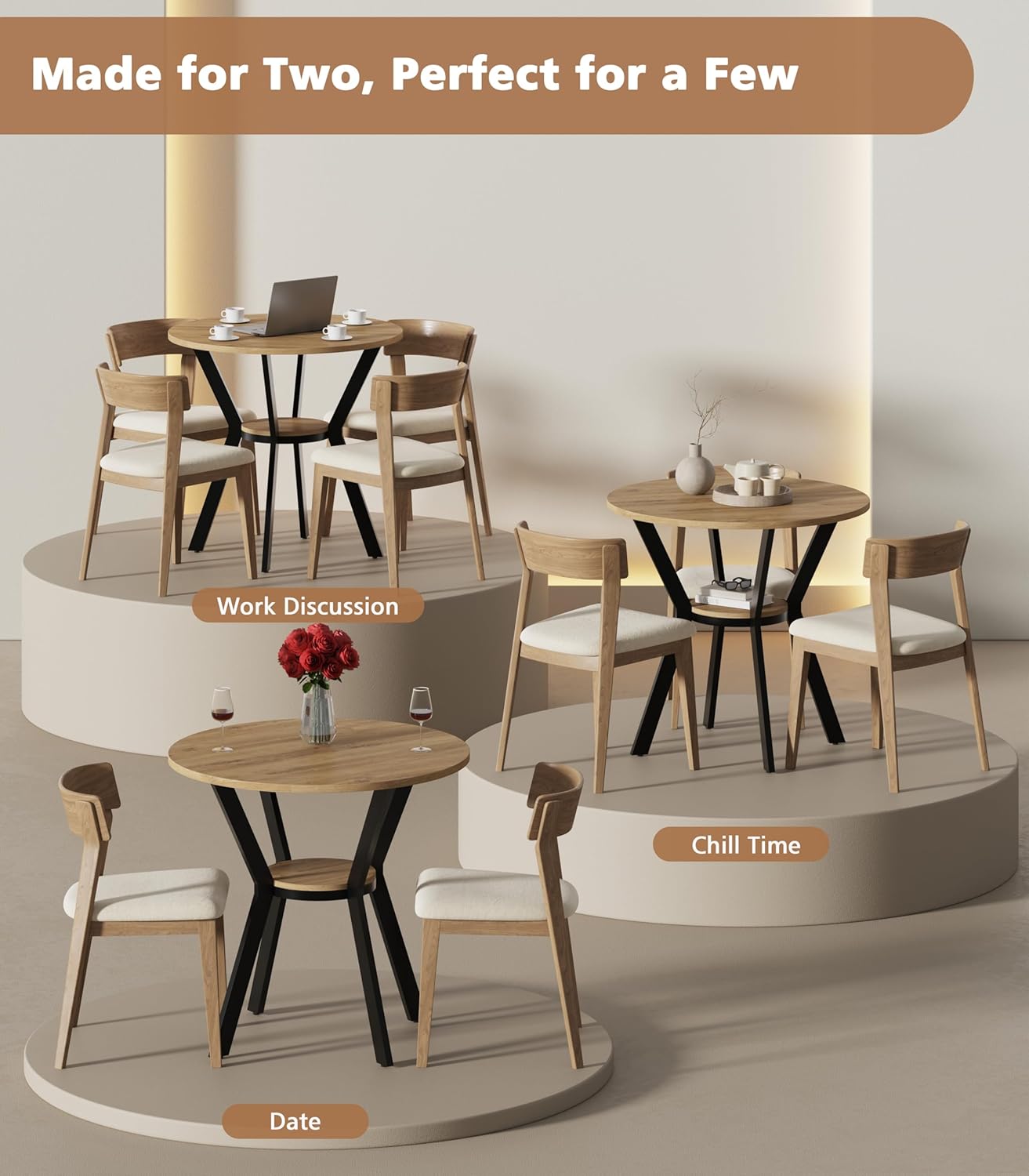 Round Kitchen Tables for 2-4, 31.5" Small Dining Tables with Storage, Rustic Wood Circle Dinner Table with Metal Leg, Farmhouse Dinner Table for Small Space, Dining Room, Kitchen, Office, Apartment