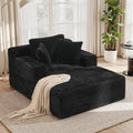 51'' Oversized Chaise Lounge Chair Indoor, Non-Assembly Deep Seat Sofa Bed Corduroy Sleeper Cloud Couch with 2pcs Pillows for Reading Living Room-Black