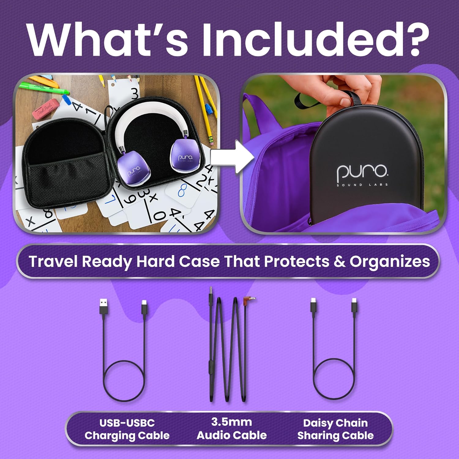 Puro Sound Labs Noise Cancelling Headphones for Kids - 85 dB Volume Limit, Built in Mic, 35-Hour Battery, Lightweight On Ear Design & Comfy Fit, Bluetooth Headphones for Kids – PuroQuiet Plus, Purple