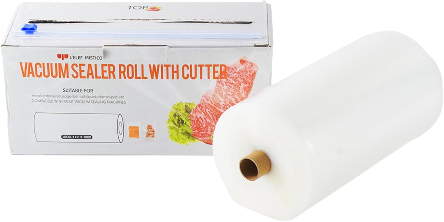 L'ELEF MISTICO Vacuum Sealer Bags Rolls 11''X100' with Cutter Box, Commercial Grade, BPA Free, Heavy Duty Food Storage Freezer Bags