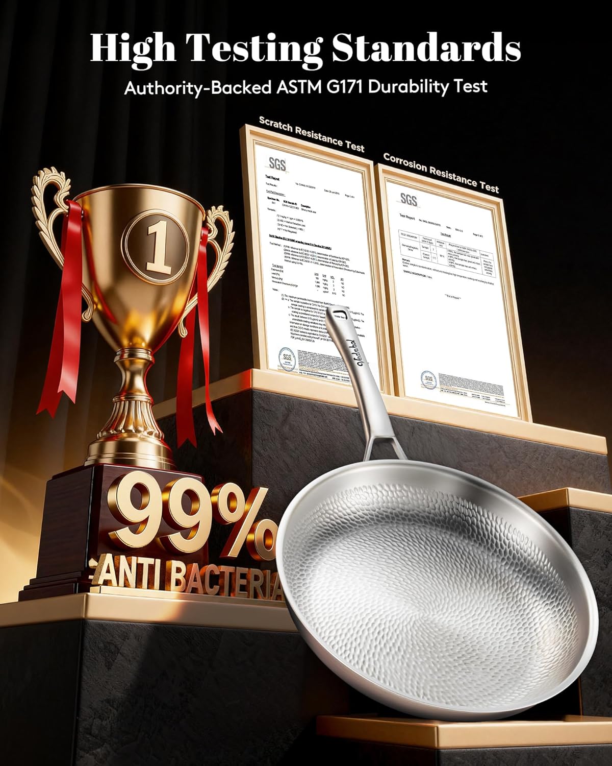 Titanium Pans set, 8+10+12Inch Pure Titanium Hammered Pro with Two Lids, Non-Toxic Skillet for Cooking, PFAS/PFOA/PTFE Free Cookware, Dishwasher&Oven Safe, Kitchen Induction Compatible