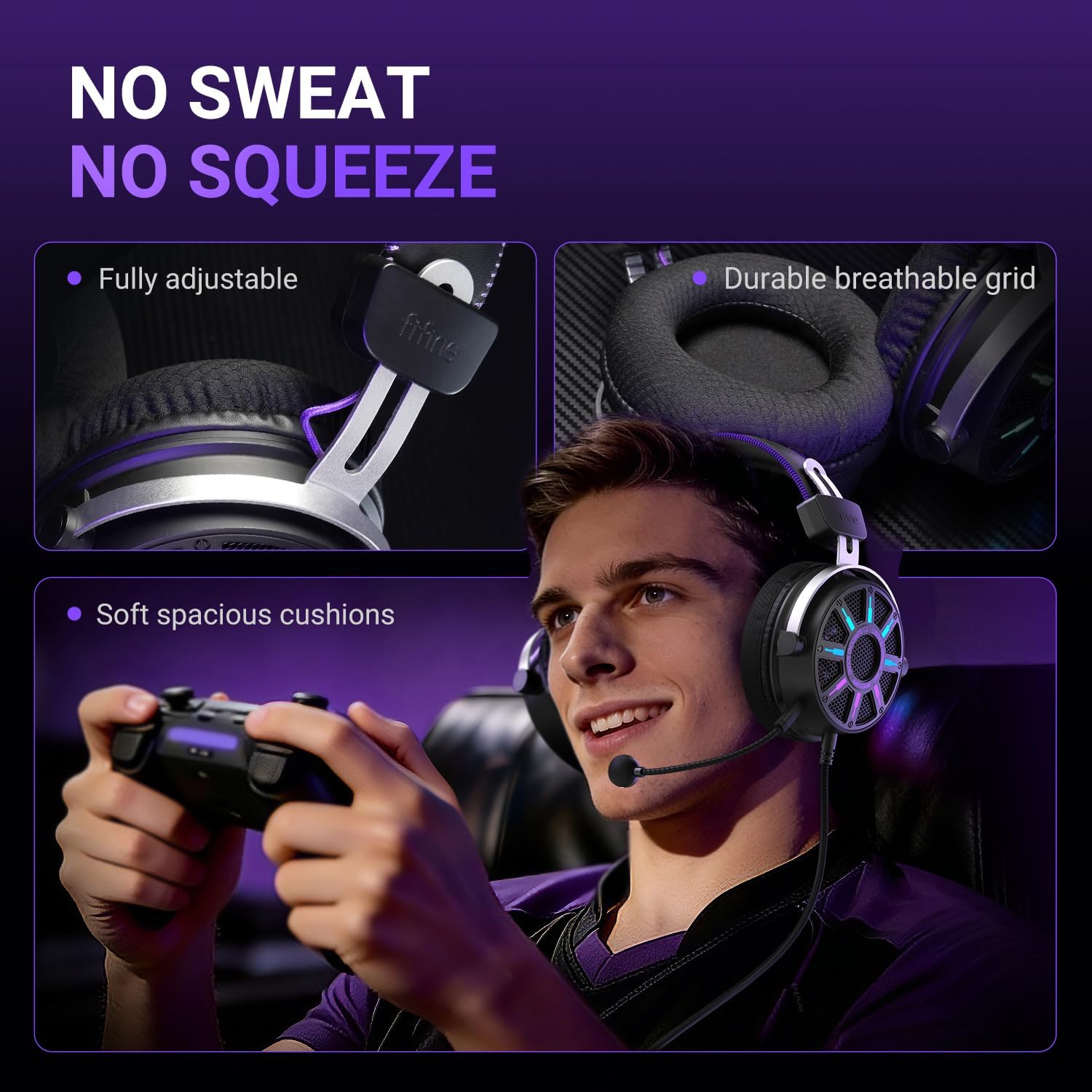FIFINE Wired Open Back Gaming Headset, Open Acoustic Audio, Breathable Mesh Fabric, 7.1 Surround Sound, Vibrant RGB, USB Control Box, Over-Ear Headphone with Mic for PC, PS5/PS4, Laptop, Mac - H19BP