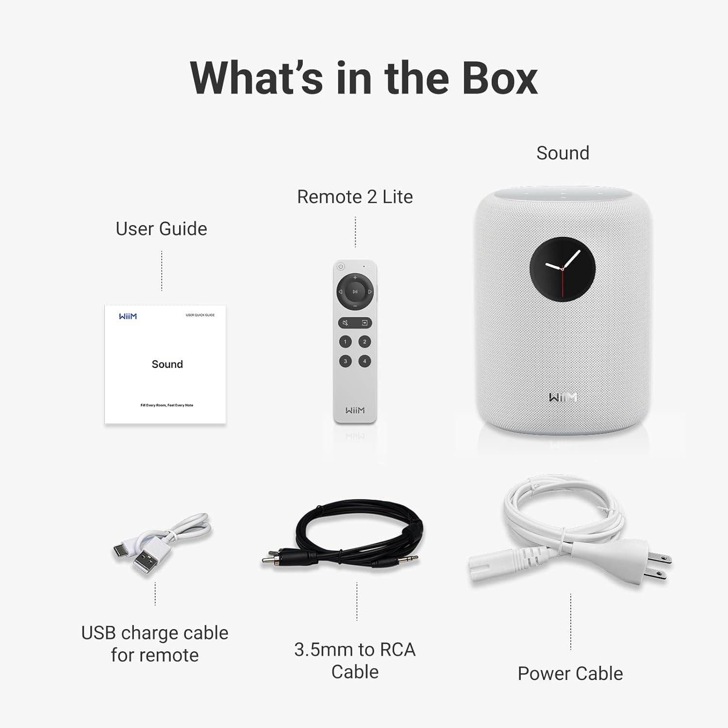 WiiM Sound Smart Speaker with 1.8″ Touch Display, Hi‑Res 24‑bit/192 kHz, AI RoomFit™ Room Correction, 100W Peak, Wi‑Fi 6E/Bluetooth 5.3, Multi‑Room & Stereo Pairing, Remote Included, White