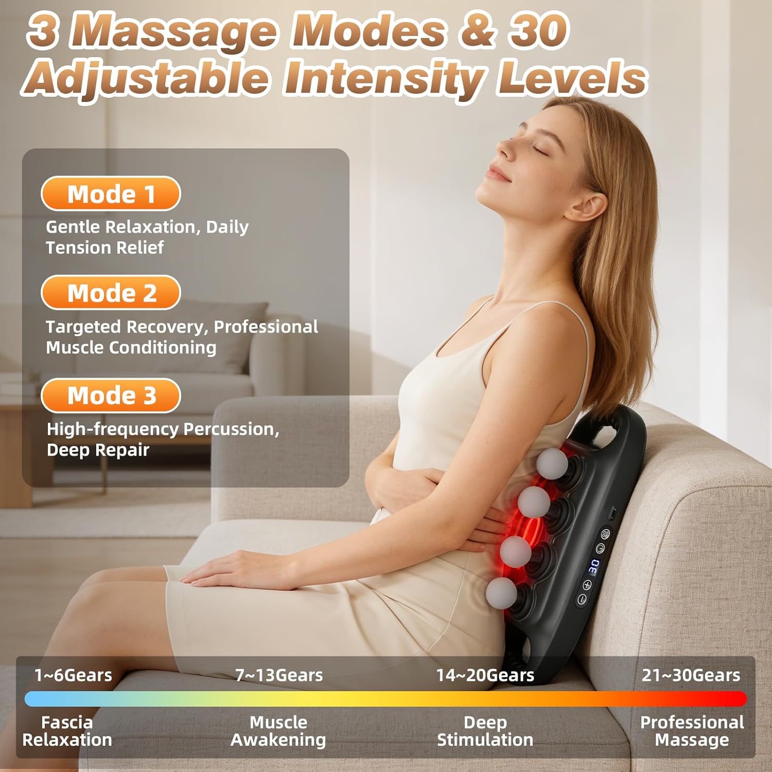 16 Head Deep Tissue Massage Gun, Percussion Muscle Massager with 3 Modes & 30 Intensities, Ultra-Quiet Massage Gun for Back,Shoulders, Legs, Foot, Muscle Pain Relief, Ideal Gift for Men Women