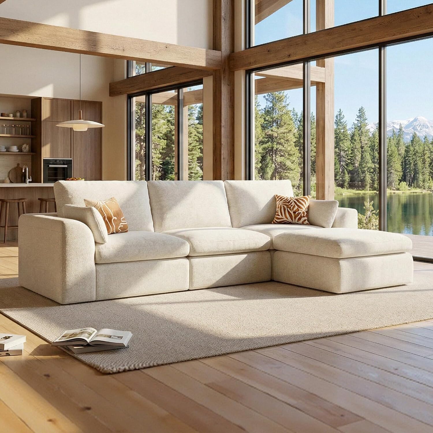 108" Modern Cloud Couch, Plush L Shaped Sectional Couch with Ottoman, Comfy Boneless Couch Modular Sofa, High-Density Memory Foam Deep Seat, No Assembly Required, Pet-Friendly, White