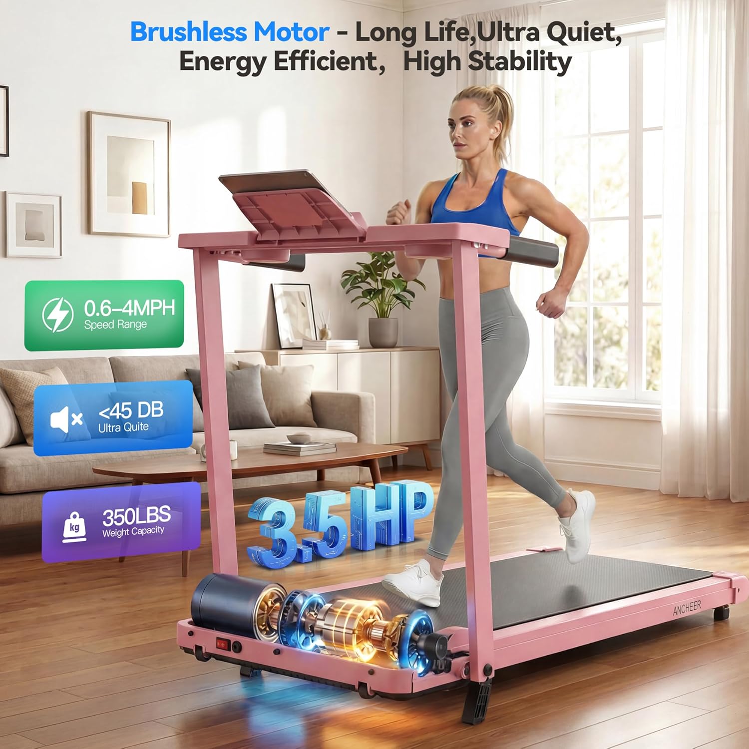 FUNMILY 3.5HP Walking Pad Incline Treadmill with Desk & Handle Bar, Heavy Duty 350 lbs Weight Capacity Portable Treadmill for Home and Office, Remote Control & LED Display
