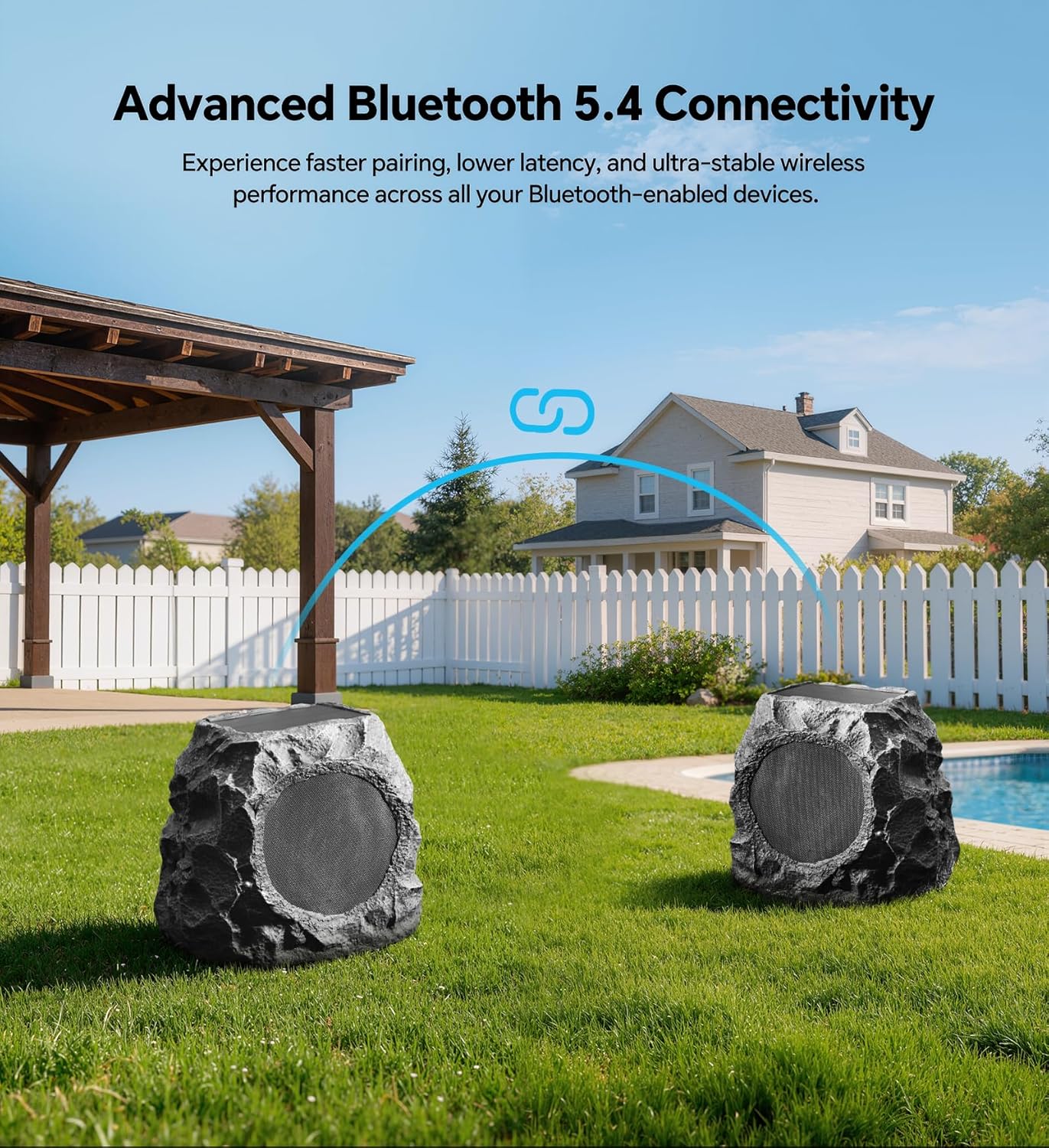Upgraded Outdoor Rock Speaker 60W Deep Bass Multi-Sync up to 100Pcs, Remote Control, IPX7 Waterproof Solar-Powered Bluetooth Speaker Perfect for Pool, Garden, Patio, Ideal for Music Lovers - 2 Packs
