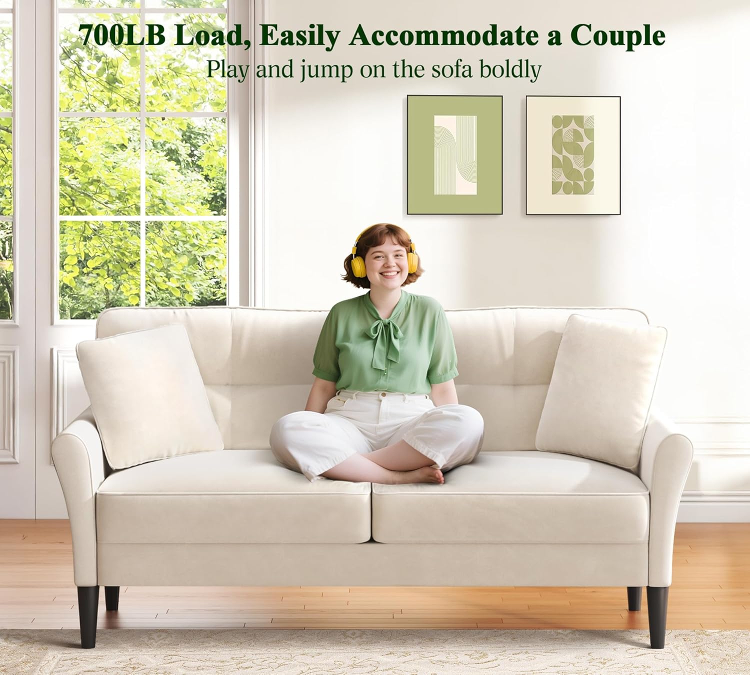 Loveseat Sofa, 69" Love Seat Couches, Comfy Velvet Small Couches for Small Spaces with 2 Pillows, Tool-Free Setup Sofas & Couches, 700lb Load Sofas for Living Room, Mini Couch for Bedroom, White Couch