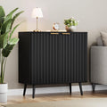 Black Fluted Buffet Cabinet, Free Standing Sideboard with Storage, Wood Accent Cabinet with Doors & Shelf, Modern Credenza, Sideboard Buffet Cabinet for Living Room, Dining Room(1, Black)