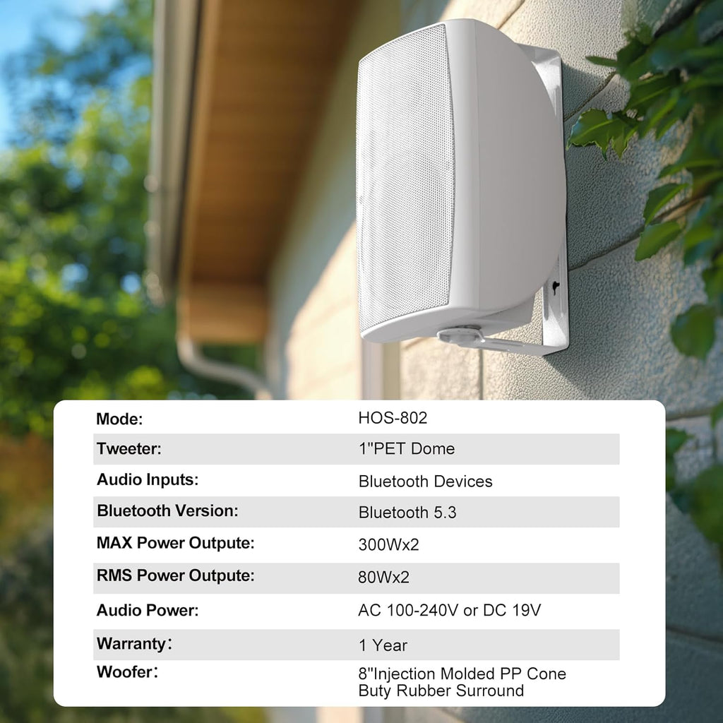 STUDIOFINIX 8-Inch 600W Outdoor Bluetooth Speakers Waterproof Wired, Wall-Mount Waterproof Speaker System Ideal for Large Spaces (Commercial Areas, Spacious Backyards, Auditorium)