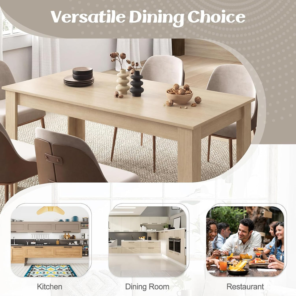 Giantex Dining Table for 4-6, 63" L Large Farmhouse Kitchen Table, Wooden Rectangular Dinner Table for Living Dining Room, Home Office, Dinette, 330LBS Capacity, Natural