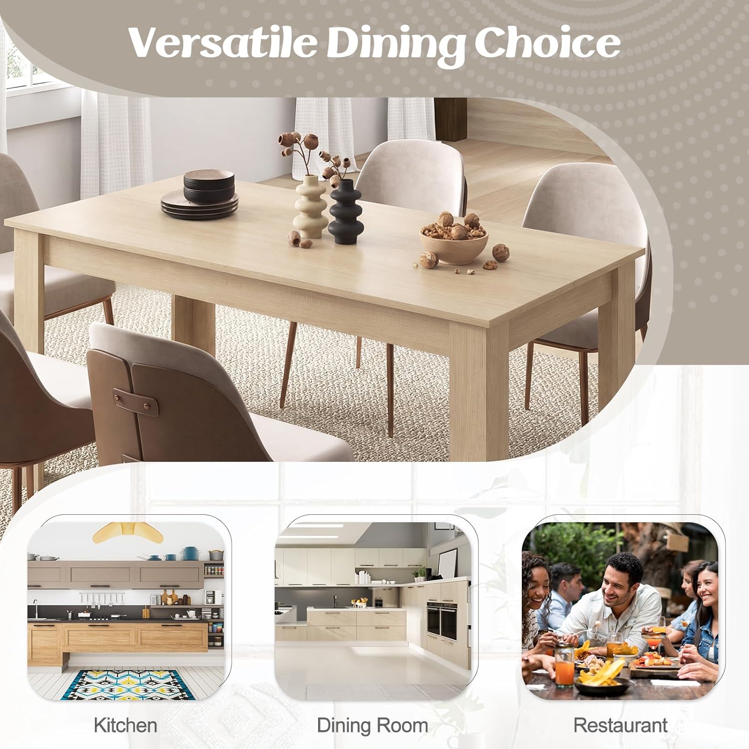 Giantex Dining Table for 4-6, 63" L Large Farmhouse Kitchen Table, Wooden Rectangular Dinner Table for Living Dining Room, Home Office, Dinette, 330LBS Capacity, Natural