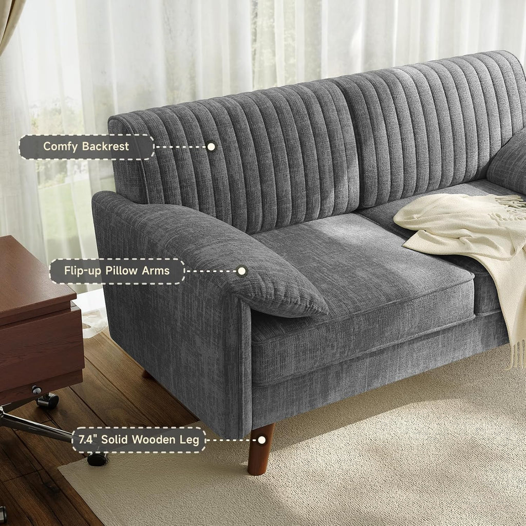 ONBRILL 64.5" Loveseat Sofa, Chenille Loveseat Couch for Living Room, 23.2" Deep Seat Love Seat with Padded Arms, Comfy Modern Small Couches for Bedroom, Small Spaces, Dorms, Office, Grey
