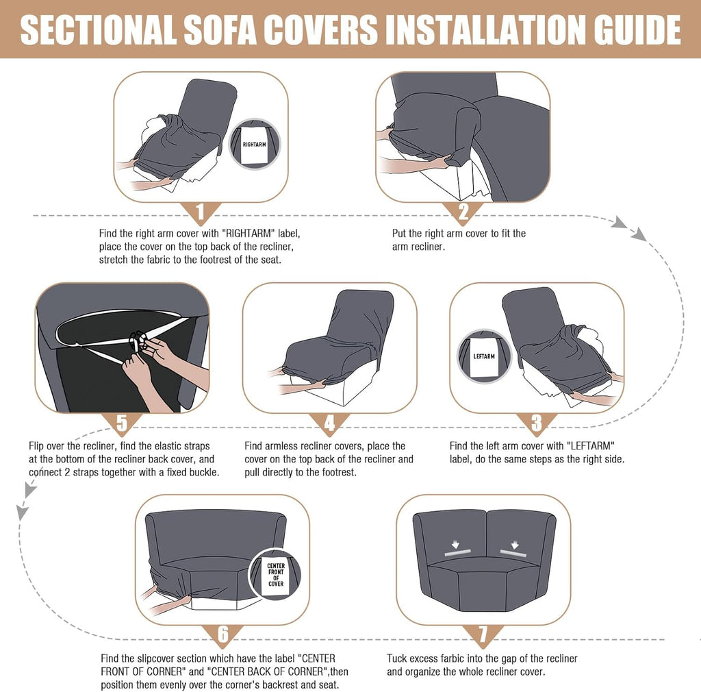 VANSOFY Extra Large Reclining Sectional Couch Covers, Washable 5-Piece Sofa Covers for L Shape Sectional Sofa Corner Seater, Thick, Soft Sofa Slipcovers (5 Seat Recliner Cover,Charcoal Gray)
