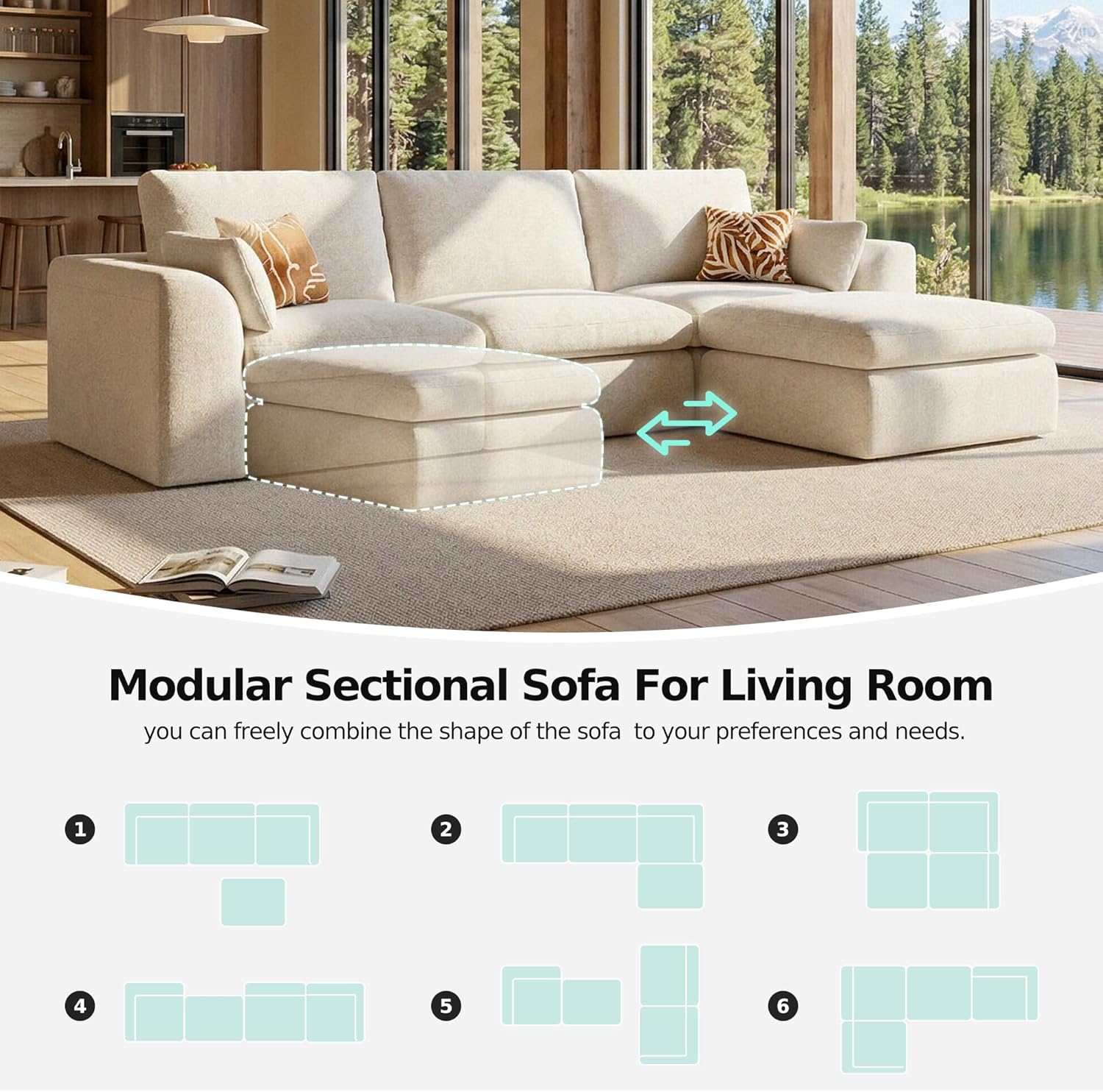 108" Modern Cloud Couch, Plush L Shaped Sectional Couch with Ottoman, Comfy Boneless Couch Modular Sofa, High-Density Memory Foam Deep Seat, No Assembly Required, Pet-Friendly, White