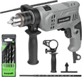 Corded Hammer Drill 3000RPM with 5pcs Bits, 4.5Amp 1/2 Inch Keyed Metal Chuck Impact Drill, 360° Rotating Handle and 12 Variable Speed for 2 Functions in 1