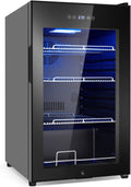 FoMup Beverage Refrigerator 17 inch Wide - 126 Can Beverage Cooler with Glass Door | Counter-Top/Freestanding Mini Beverage Beer Fridge | Temperature Memory | Invisible Door | Perfect for Soda, Beer