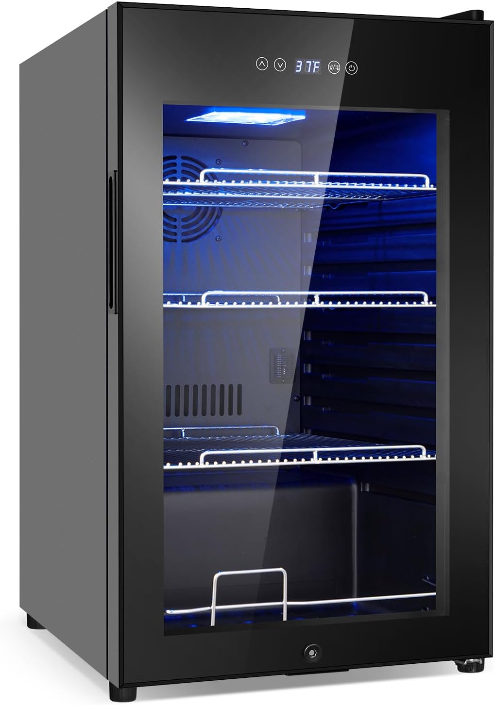 FoMup Beverage Refrigerator 17 inch Wide - 126 Can Beverage Cooler with Glass Door | Counter-Top/Freestanding Mini Beverage Beer Fridge | Temperature Memory | Invisible Door | Perfect for Soda, Beer