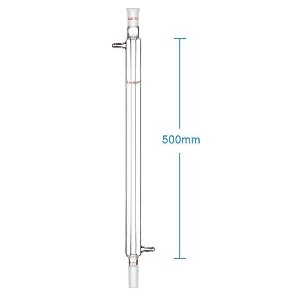 StonyLab Borosilicate Glass Liebig Condenser with 24/40 Joint 500mm Jacket Length Lab Glass Condenser