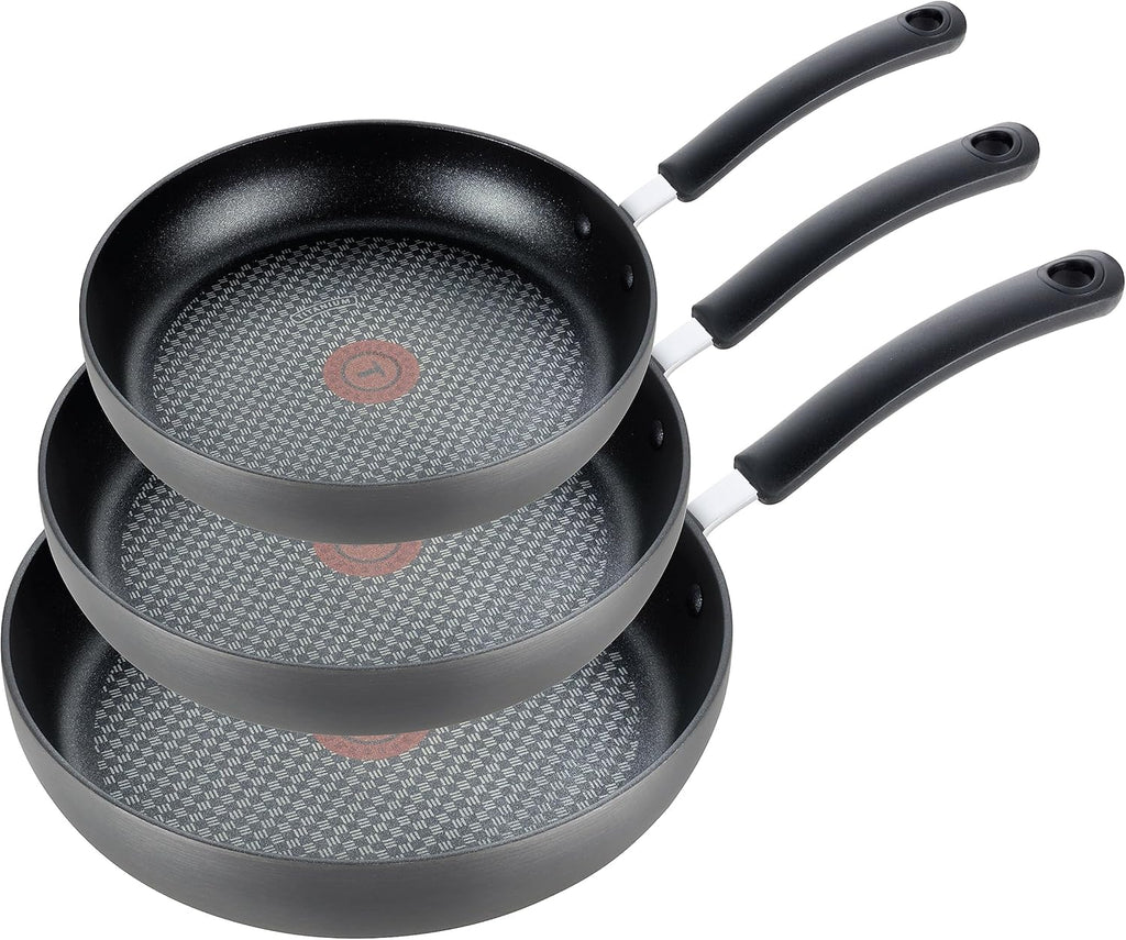 T-Fal Ultimate Hard Anodized Nonstick Fry Pan Set 3 Piece: 8, 10.25, & 12 Inch, Oven Broiler Safe 400F, Kitchen Cookware Set, Pots and Pans Set Non Stick, Frying Pans, Skillets, Dishwasher Safe, Onyx