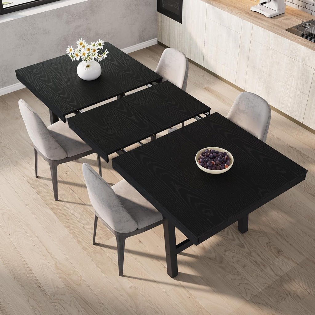 GarveeHome 63-83" Extendable Dining Table, Industrial Rectangular Dining Room Table for 6-8 People, Expandable Kitchen Table with Heavy Duty Metal Frame for Dining Room, Kitchen & Parties, Black