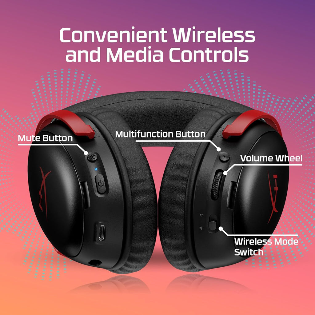 HyperX Cloud III S – Wireless Gaming Headset for Multi-Platform, 2.4GHz, Bluetooth, Battery Life up to 120 Hours 2.4GHz / 200 Hours Bluetooth, 53mm Angled Drivers, Detachable Mic – Black