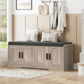 Homleke 2-Tier Storage Bench, Shoe Bench with Thickened Padded Seat Cushion, Entryway Bench with 4 Doors, Adjustable Shelf, 13.8" D x 45.3" W x 18.5" H, for Entryway, Living Room, Bedroom, Greige