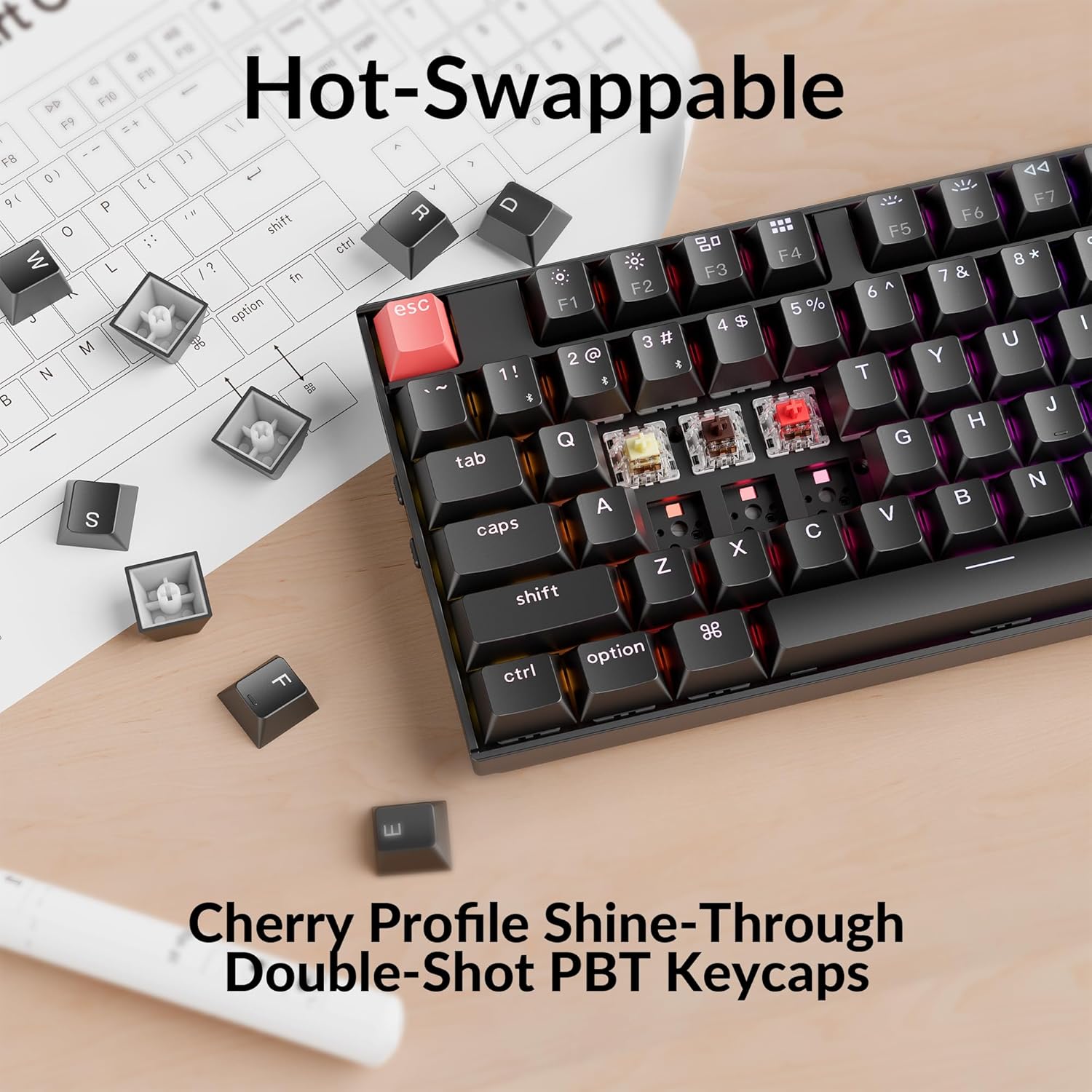 Keychron K10 Full-Size Layout QMK Wireless Mechanical Keyboard, Bluetooth/Wired Hot-Swappable Gaming Keyboard with Keychron Super Brown Switch, RGB Backlight, PBT Keycaps for Mac/Windows-Version 2
