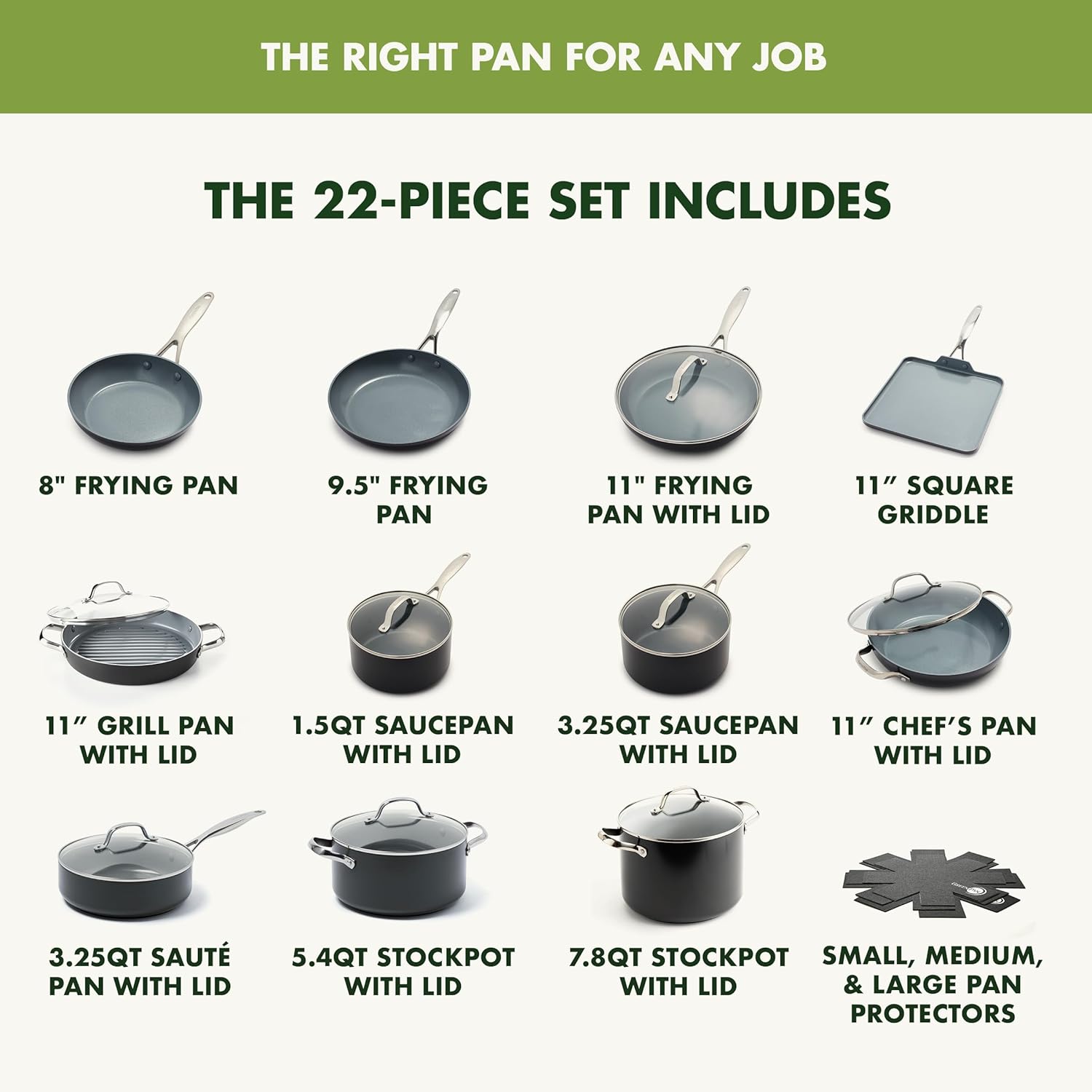 GreenPan Valencia Pro Ceramic Nonstick 22 Piece Cookware Set, Hard Anodized PFAS-Free Pots & Pans, Induction Ready, Compatible on All Cooktops, Dishwasher Safe, Oven Safe to 600F, Gray