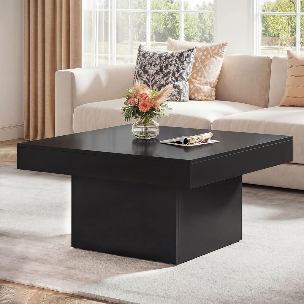Giantex LED Coffee Table, Square Center Table with Remote, 21 Dynamic Modes, 20 Static Colors, Adjustable Brightness & Speed, Wood Low Cocktail Accent Table, Modern Living Room Table (Black)