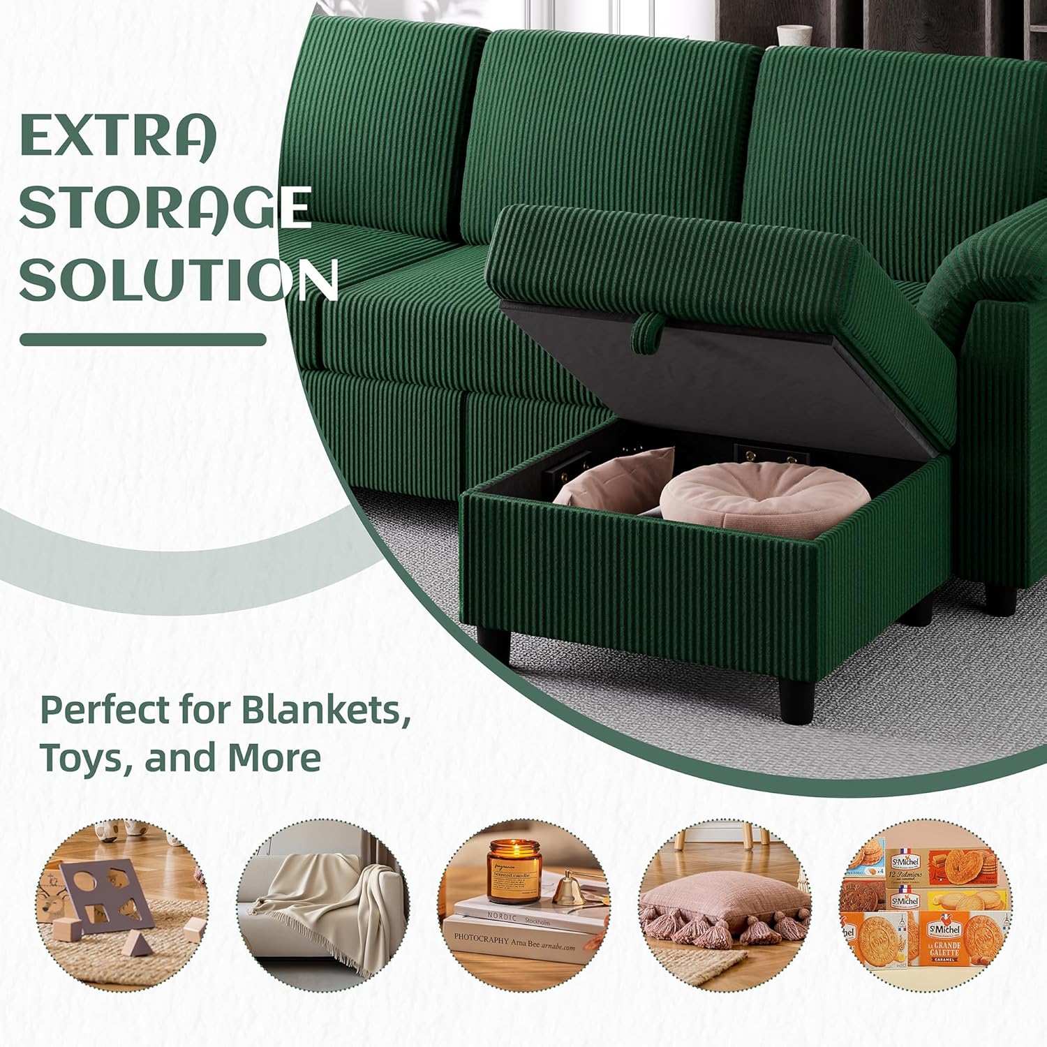Vongrasig Convertible Sectional Couch, 3 Seat L Shaped Sofa with Removable Pillows Linen Fabric Small Modern Couch Mid Century for Living Room, Apartment and Office, Green