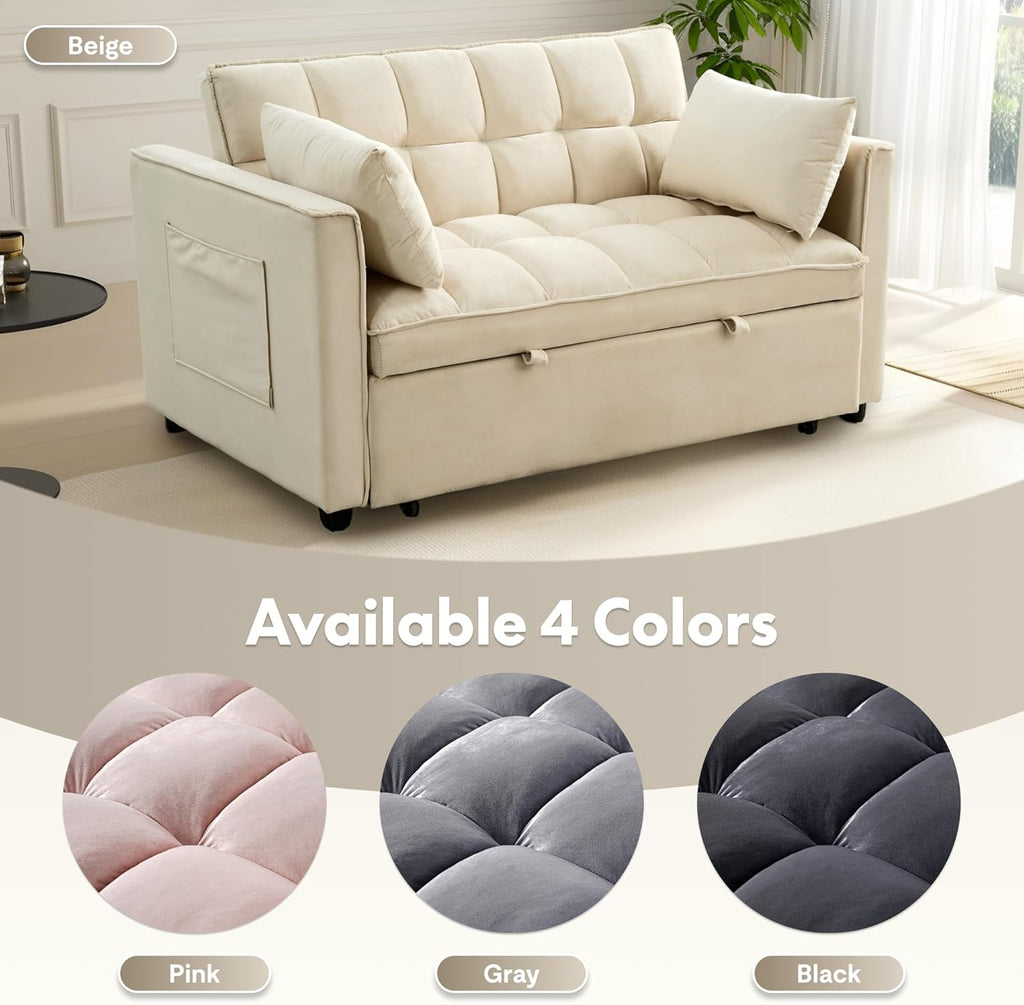 FLEXISPOT XCT4 Pull Out Couch, 3-in-1 Sleeper Sofa Bed with Adjustable Backrest, Loveseat Sleeper with Pillows & Side Pockets, Convertible Futon Couch for Small Spaces Guest Room Apartment, Cream