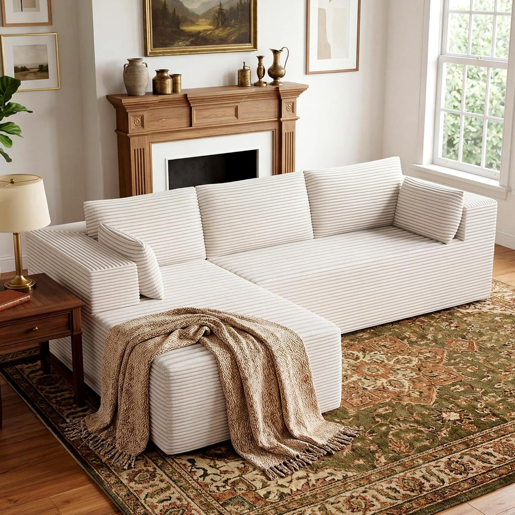 106" Cloud Sectional Boneless Couches for Living Room, Modular L Shaped Couch with Deep Seat Oversized Left Facing Chaise, Memory Foam Compressed Spineless 3 Seater Sofa for Bedroom Apartment, Beige