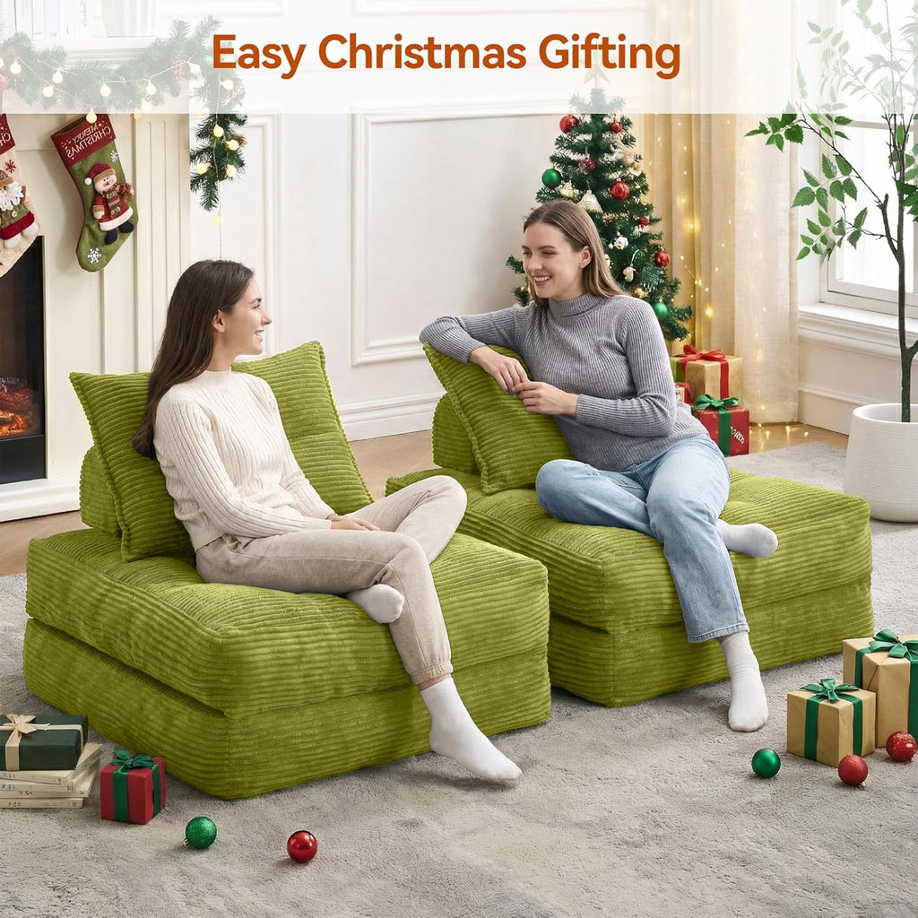 MONVANE Folding Sofa Bed, Fold Out Chair Bed with Pillow, Convertible Sleeper Chair for Living Room/Small Spaces, Foldable Lazy Sofa Bed Floor Chair, Comfy Corduroy Couch Bed, Pistachio Green