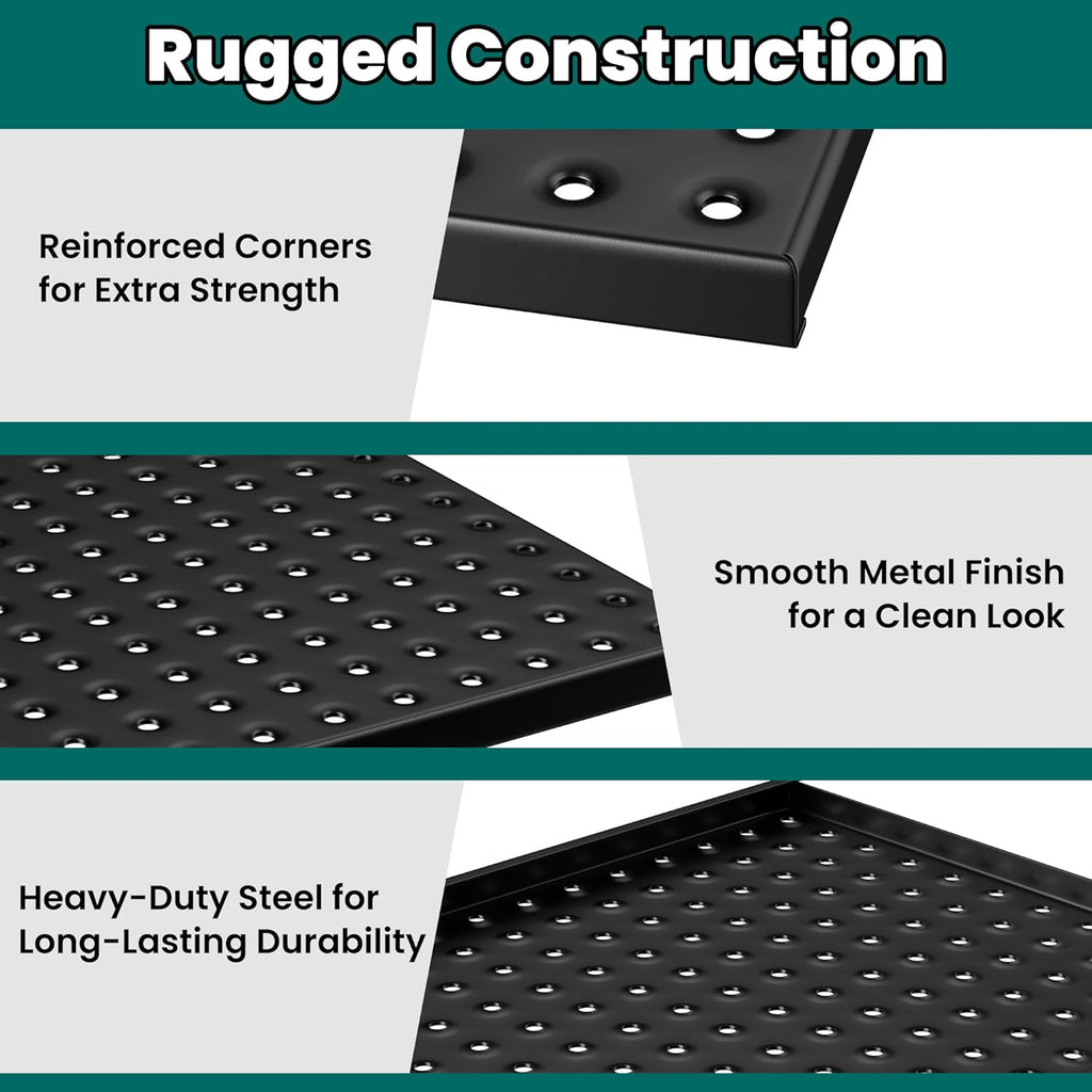 EVERHANGER Metal Pegboard Panels 24" x 12", Heavy Duty Steel Peg Boards for Garage, Pegboard Wall Organizer for Tool Storage and Organization, Black, 5 Pack