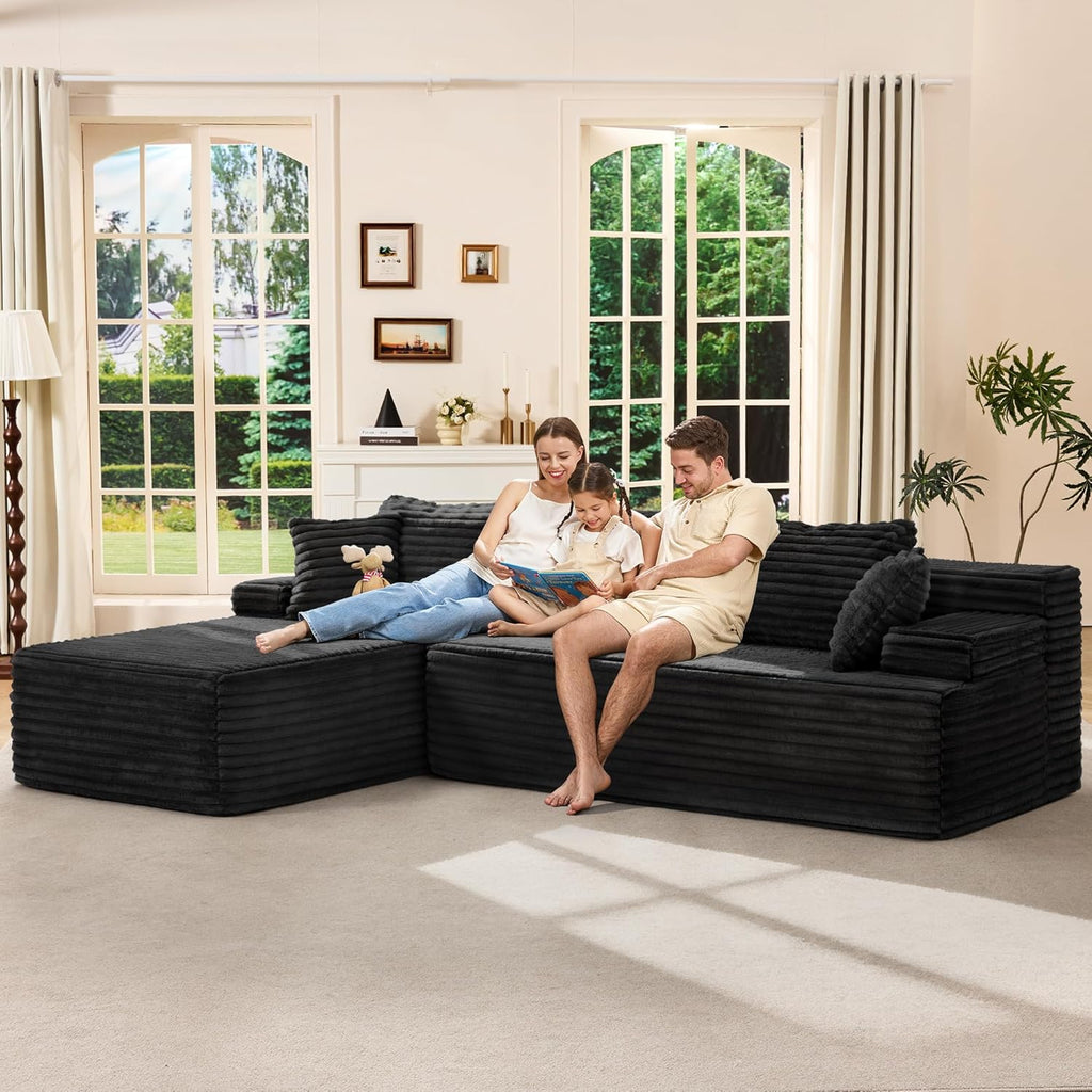 Hobestluk Modular Sectional Sofa Couches L-Shape Couch 3 Seat Modular Sofa Memory Foam Sectional Couches for Living Room, Cloud Couch with Oversized Chaise (Left Facing)