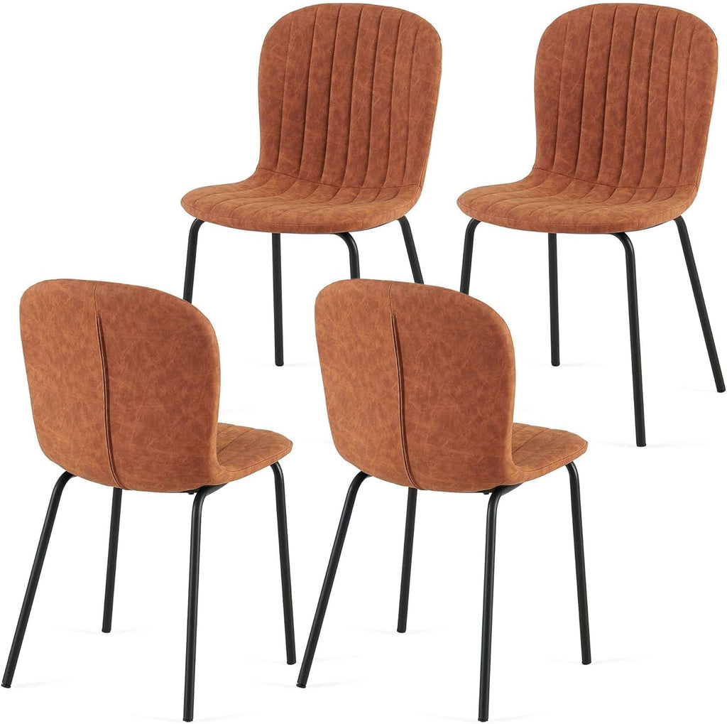 Brown Dining Chairs Set of 4 PU Leather Dining Room Chairs with Black Metal Legs, Mid Century Modern Dining Chairs for Kitchen & Dining Room