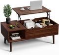 OLIXIS Wood Lift Top Coffee Table with Hidden Compartment and Large Storage Shelf, Lift Tabletop Dining Center Table for Home Living Room Office, Dark Brown